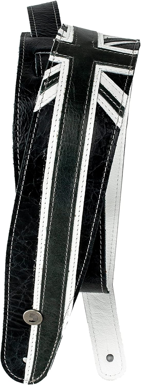 D'Addario Accessories Premium Leder Gitarrengurt Union Jack schwarz und weiss (25PRL04) Union Jack S
