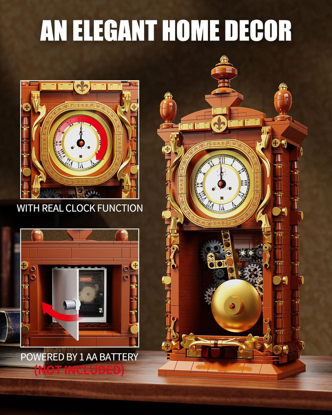 Vintage Wanduhr im klassischen, Stielspielzeug mit echter Uhrfunktion und Handbuch – verbindbares me