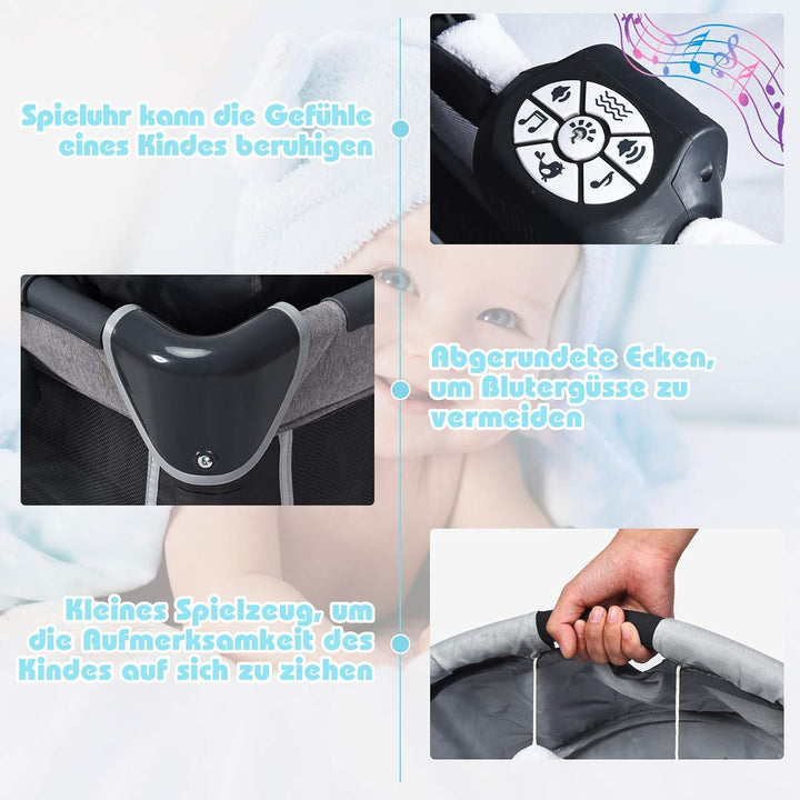 GOPLUS 4 in 1 Reisebett, Laufgitter Wiege Windeltisch, ab Geburt bis 15 kg, mit Matratze&Wickelaufla