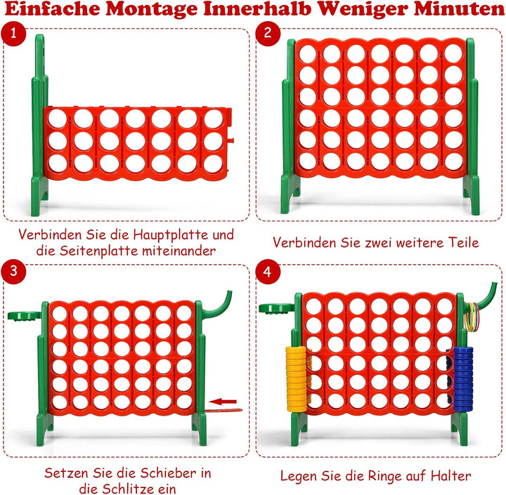 GOPLUS Riesiges 4 Gewinnt Spiel, Strategiespiel mit 42 Ringen, Basketballkorb & Wurfspiel & Schnells