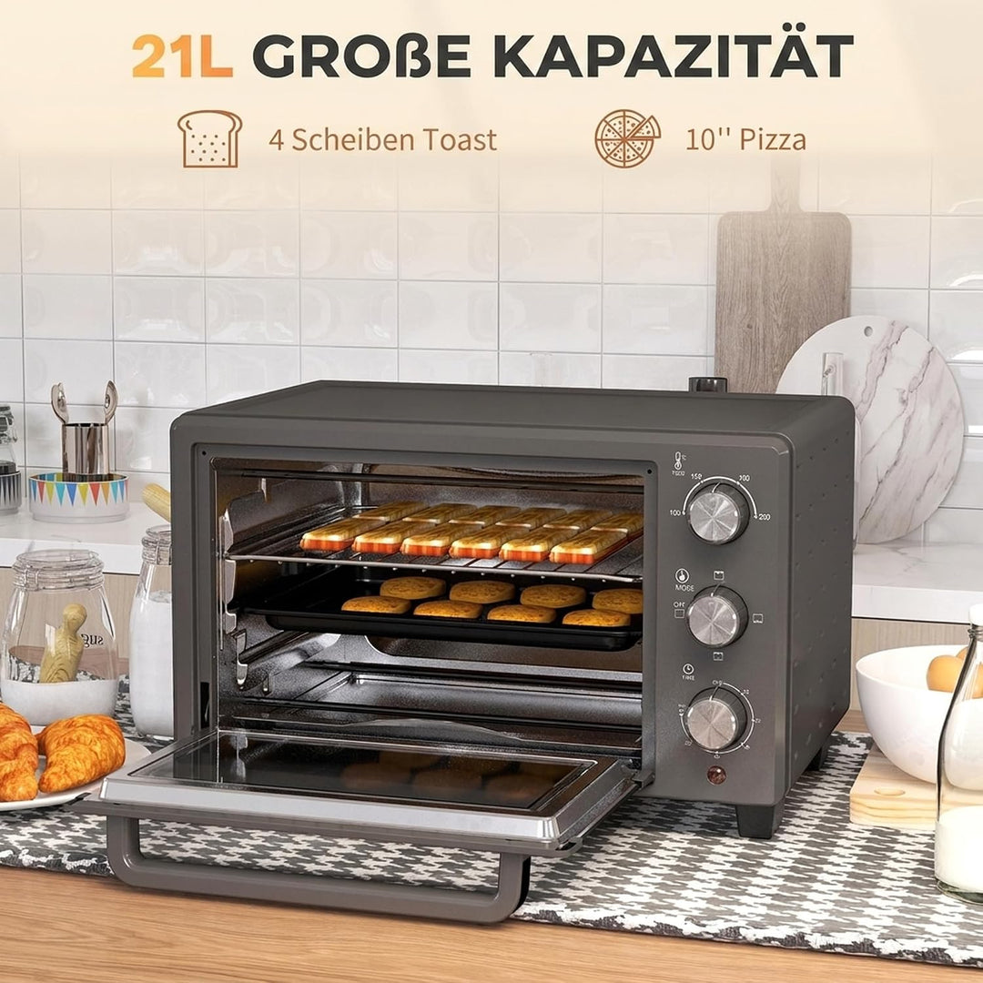 HOMCOM Minibackofen 21L 1400W 60 Min. Timer, Kleinbackofen mit 100 °C-230 °C einstellbar Temperatur
