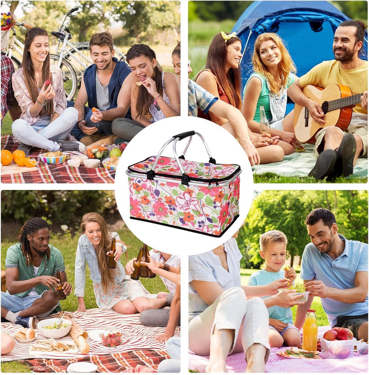 Isolierter Picknickkorb – 30 l tragbarer Bàsket-Kühler | wasserdichter grosser Picknickkorb | Faltba