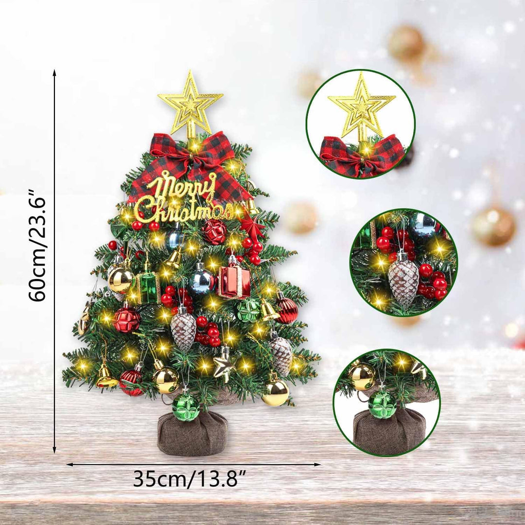 SVNVIOZ Mini 50 cm Weihnachtsbaum mit Dekoration, Rot Gold Weihnachtskugeln, Stern Baumspitze und we