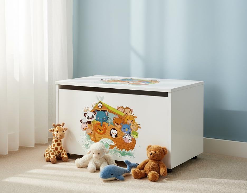 Leomark grosse Holzspielzeugkiste auf Rädern, Sitzbank mit Stauraum, Spielzeugkiste mit Deckel, XXL