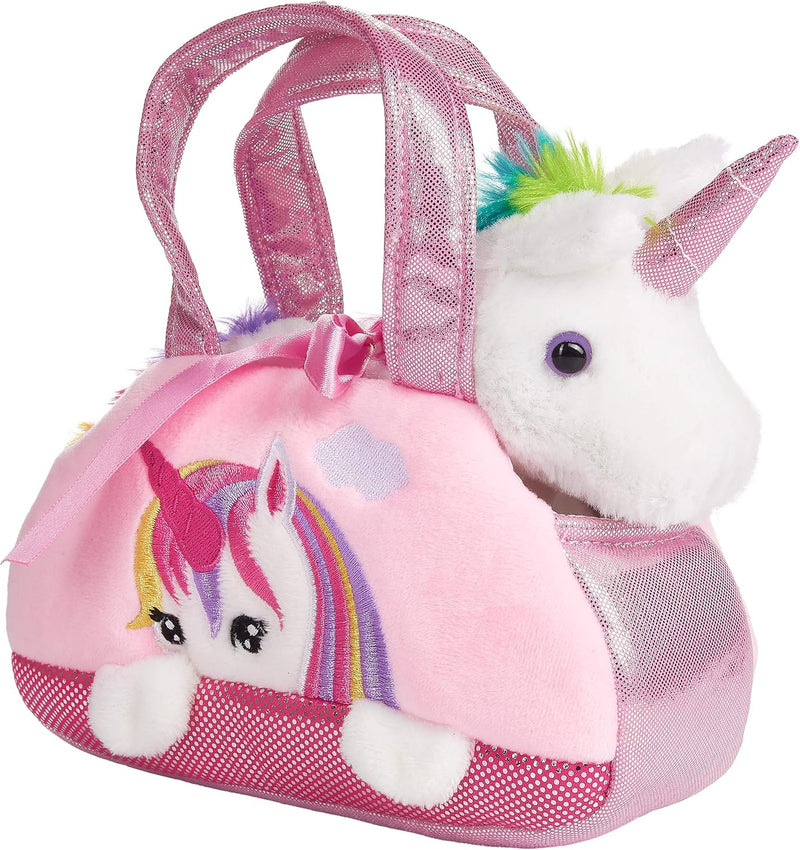 BRUBAKER Einhorn Tasche Regenbogen - 20 cm - Plüschtier in Handtasche - Plüsch Stofftier Kuscheltier