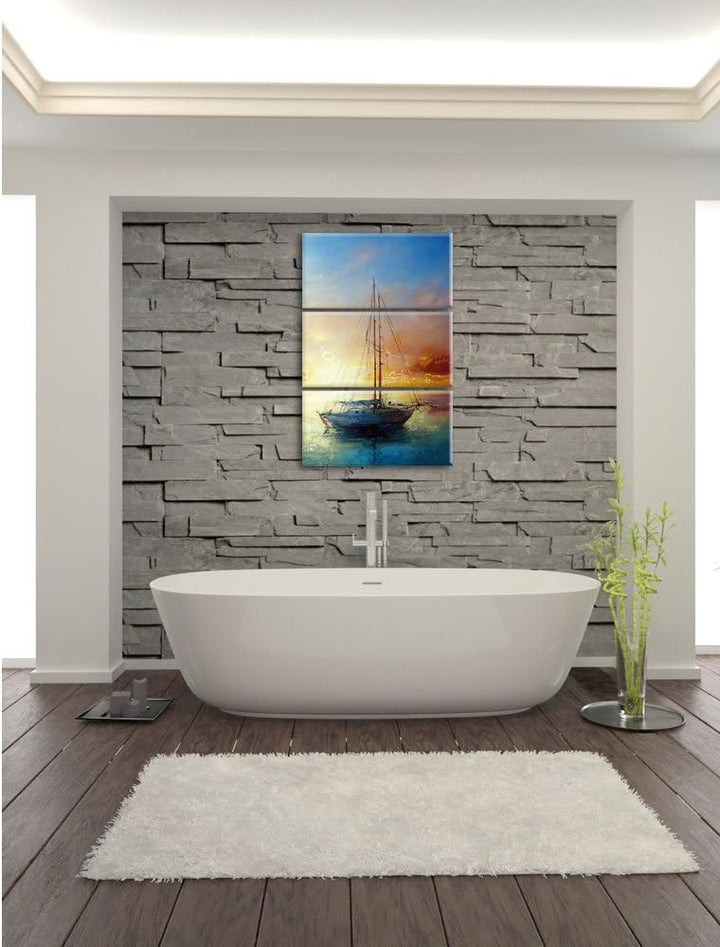 Pixxprint Schönes Gemälde eines Bootes als Leinwandbild/Grösse: 3 Teilig (120x80) cm/Wandbild/Kunstd