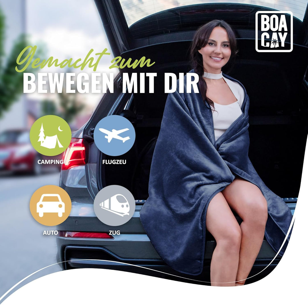 BOACAY Weiche &amp; Warme Reisedecke für Flugzeug &amp; Auto - Unentbehrlich für Lange Flüge für Frauen, Män