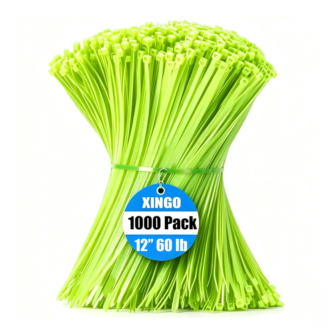XINGO 1000 Stück Kabelbinder Apfelgrün, 300mm x 4.8mm, 22,7 kg Zugfestigkeit, UV-beständig, Selbstsi