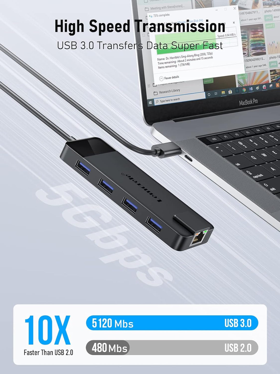 USB C HUB, Lemorele Docking Station 10-in-1 USB C Adapter mit 4K-HDMI, 4 USB 3.0/2.0, Gigabit Ethern