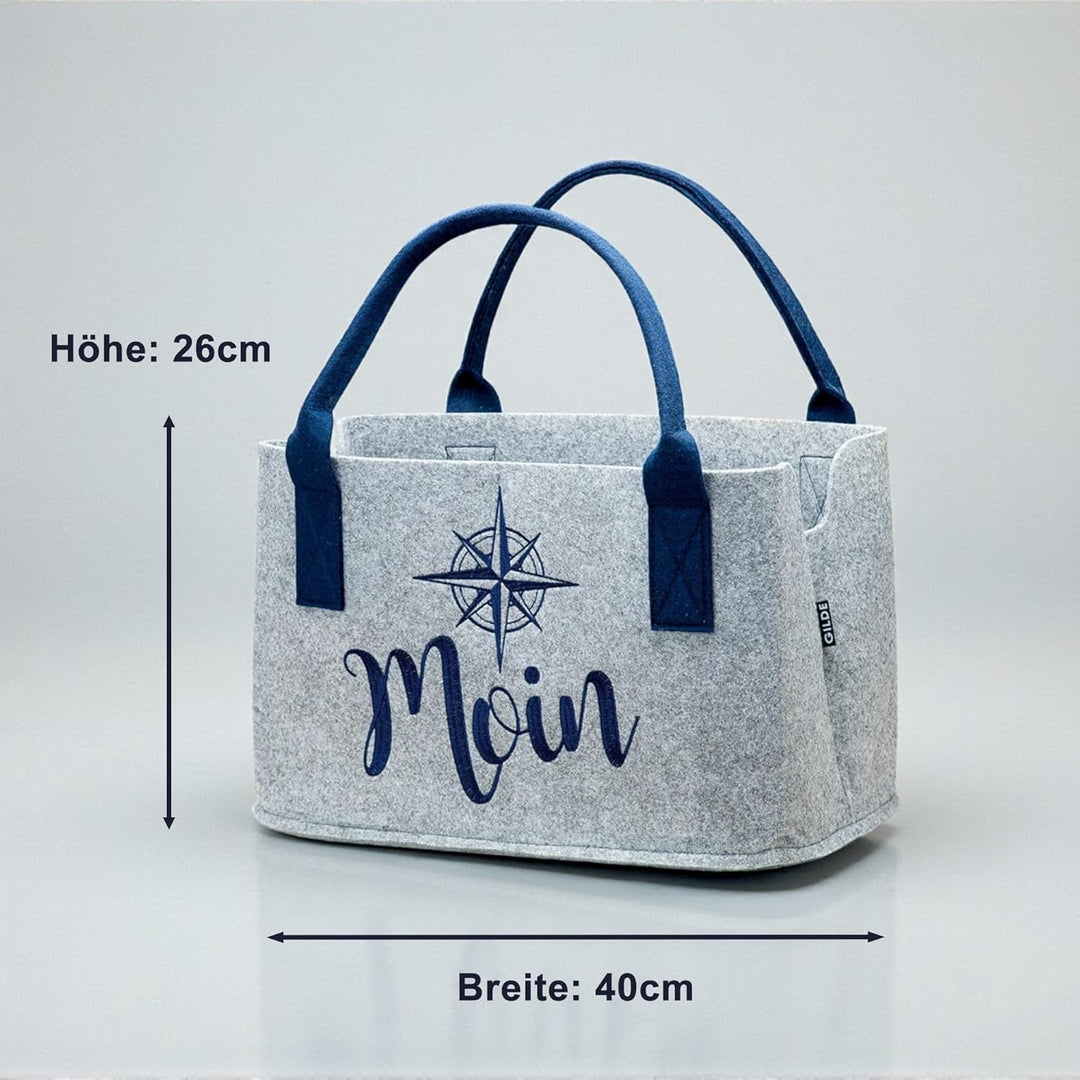 GILDE Filz Tasche Einkaufstasche Filztasche Moin mit Windrose hellgrau, 40x25x26cm