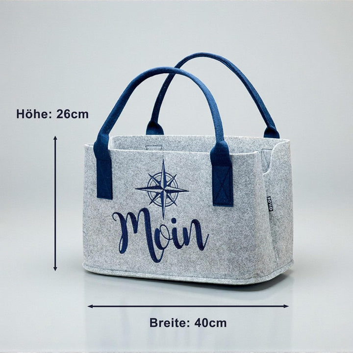 GILDE Filz Tasche Einkaufstasche Filztasche Moin mit Windrose hellgrau, 40x25x26cm