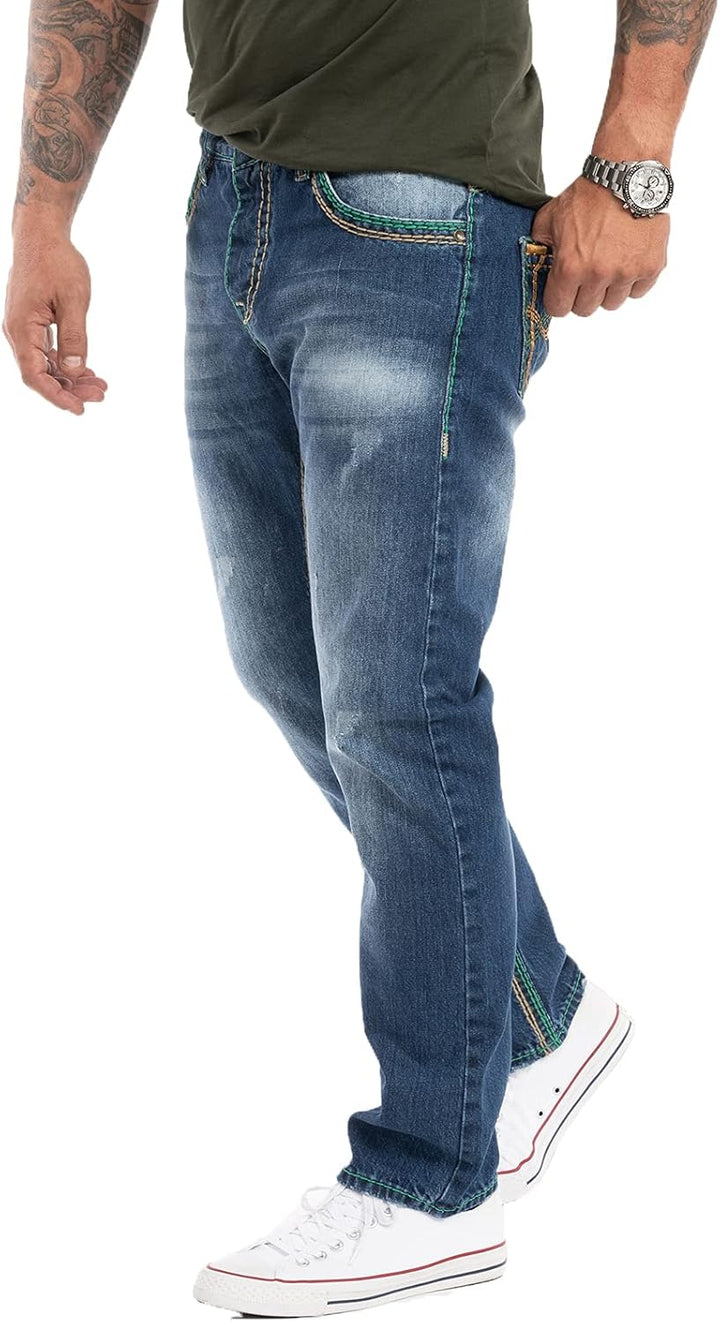Rock Creek Herren Designer Jeans Hose Dicke Nähte Vintage Blau RC-2056 34W / 34L Dunkelblau - Rc-236