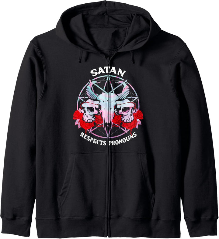 Satan Respects Pronouns Transgender Pentagram Trans Kapuzenjacke