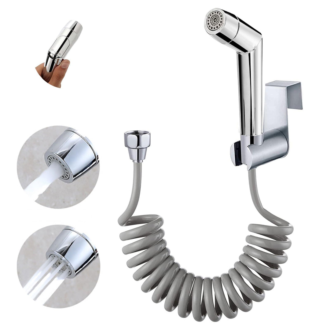Bidet Handbrause Set, einstellbarer Sprühkopf ABS Chrom Baby Stoffwindelsprüh Kit mit Federschlauch,