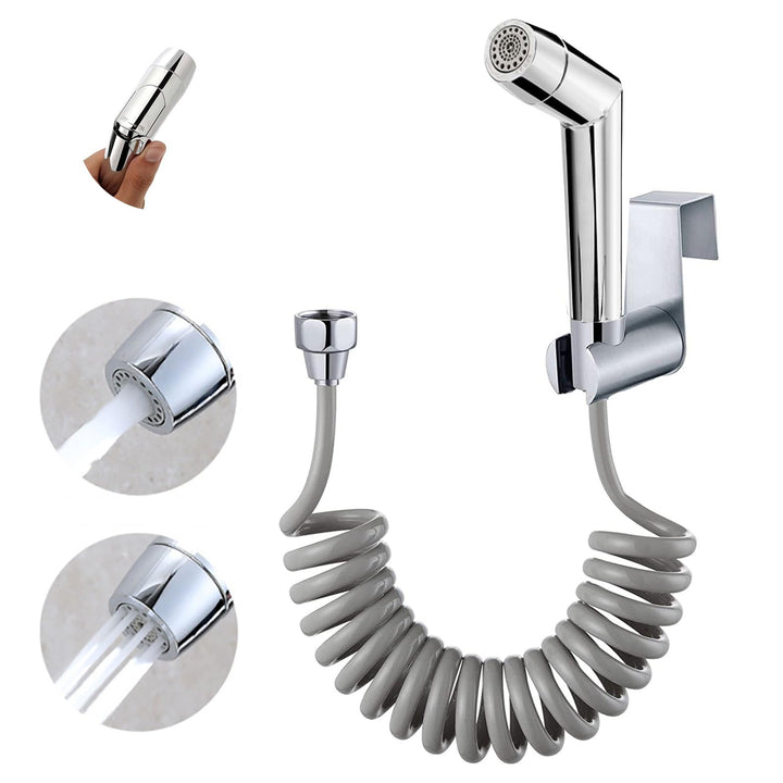 Bidet Handbrause Set, einstellbarer Sprühkopf ABS Chrom Baby Stoffwindelsprüh Kit mit Federschlauch,
