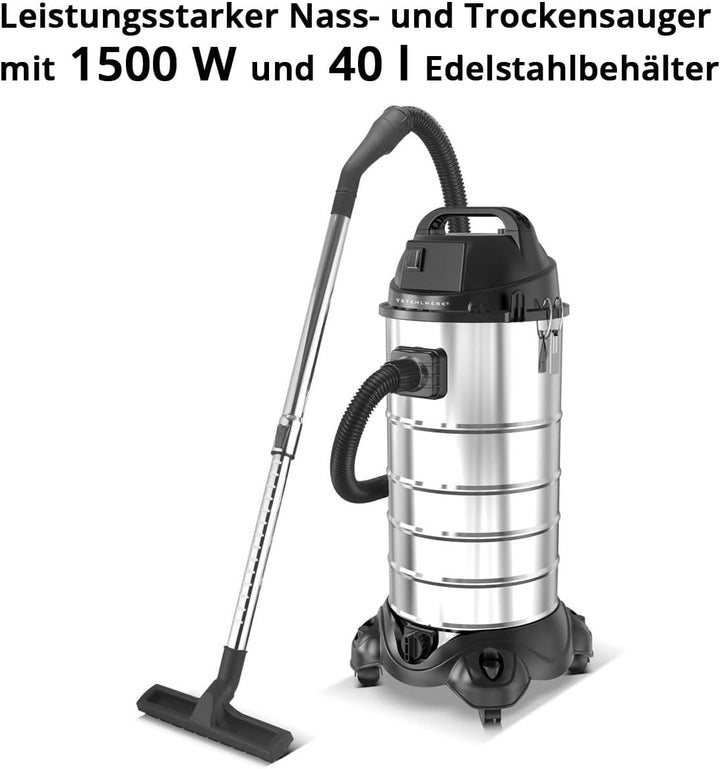 STAHLWERK Nass- und Trockensauger VCL-1500 ST – 1500 W Industriesauger mit 40 l Edelstahlbehälter, B