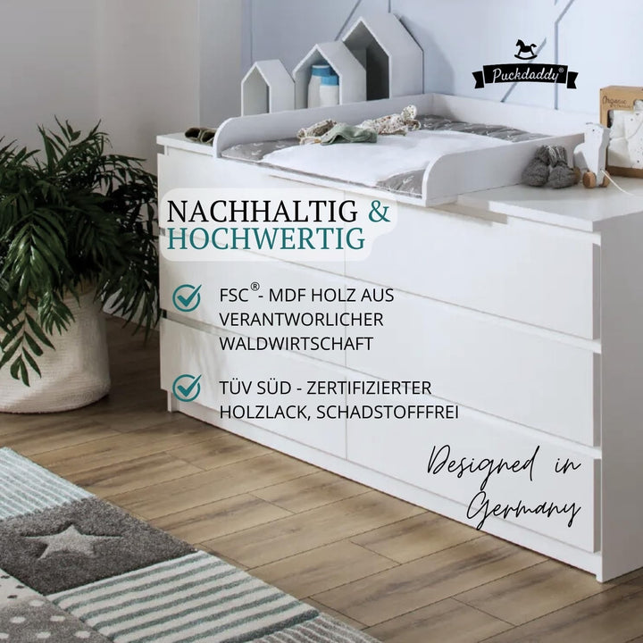 Puckdaddy Moritz, Premium Wickelaufsatz kompatibel mit IKEA Malm Kommoden u.Ä. | 80x78x10 cm | Wicke