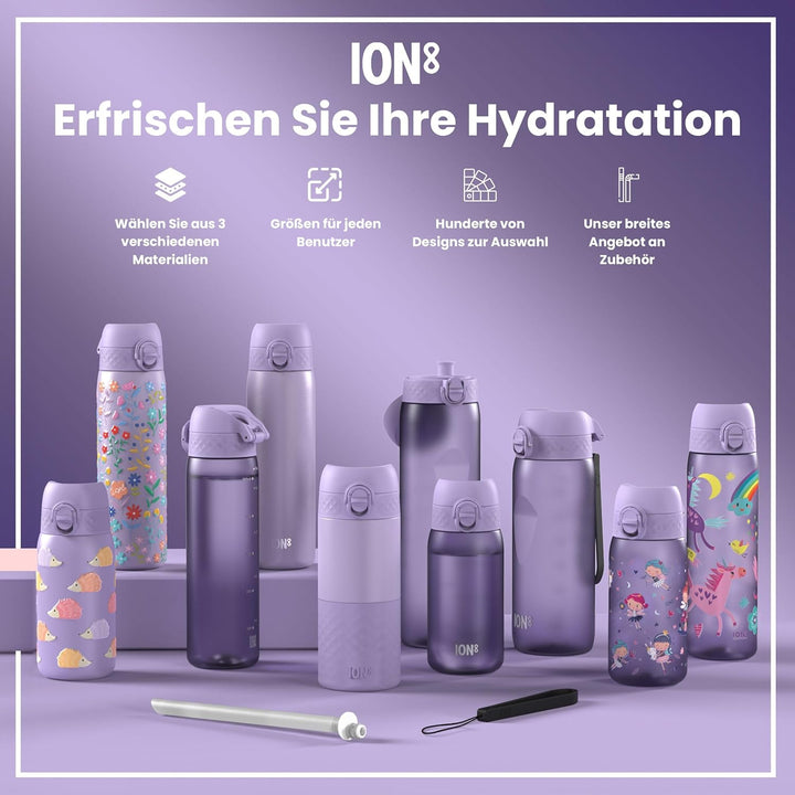ion8 Vakuumisolierte Edelstahl-Trinkflasche, 500 ml, Auslaufsicher, Einhandöffnung, Sichere Verriege