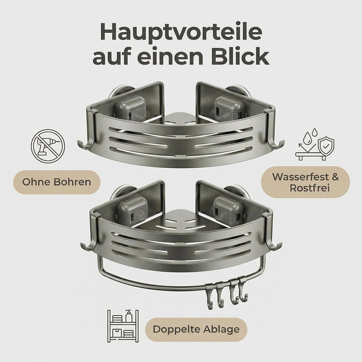 Duschregal Ecke Ohne Bohren, 2er Set Duschablage mit Saugnapf, Aluminium Rostfrei, Eckregal Dusche m