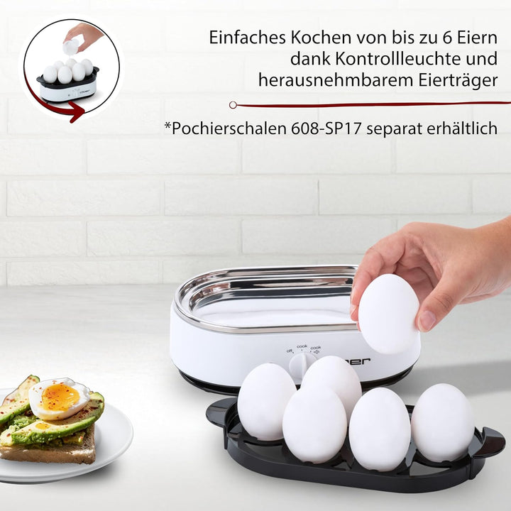 Cloer 6081 Eierkocher mit akustischer Fertigmeldung, Kunststoff, weiss
