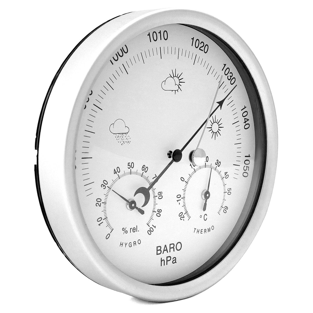 QWORK® 3in1 Wetterstation Analog Ø14 cm, Baro-/Thermo-/Hygrometer mit Edelstahl Gehäuse, Kein Batter