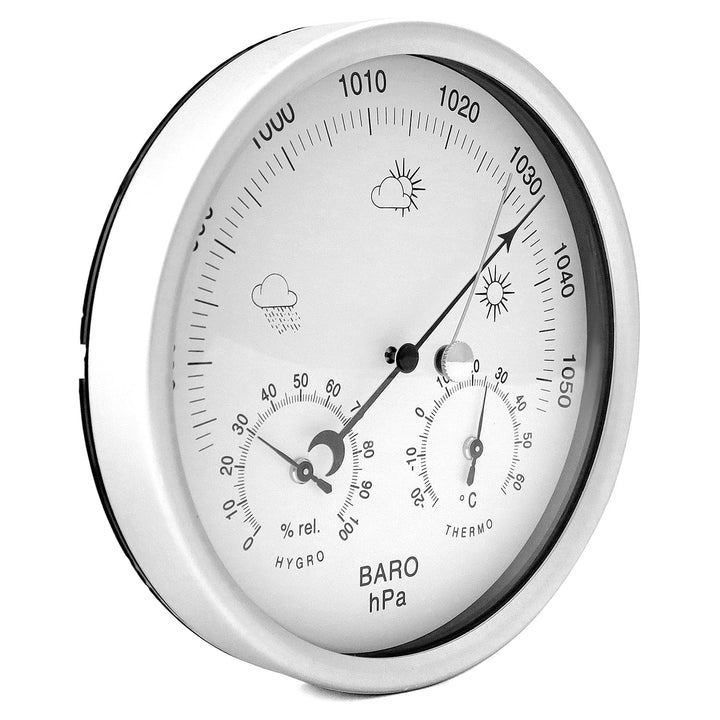 QWORK® 3in1 Wetterstation Analog Ø14 cm, Baro-/Thermo-/Hygrometer mit Edelstahl Gehäuse, Kein Batter