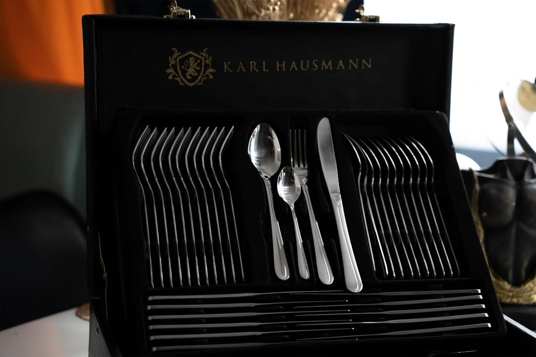 KARL HAUSMANN Besteck Set 12 Personen, 72 teilig Edelstahl Besteckset mit Koffer - Essbesteck mit Me