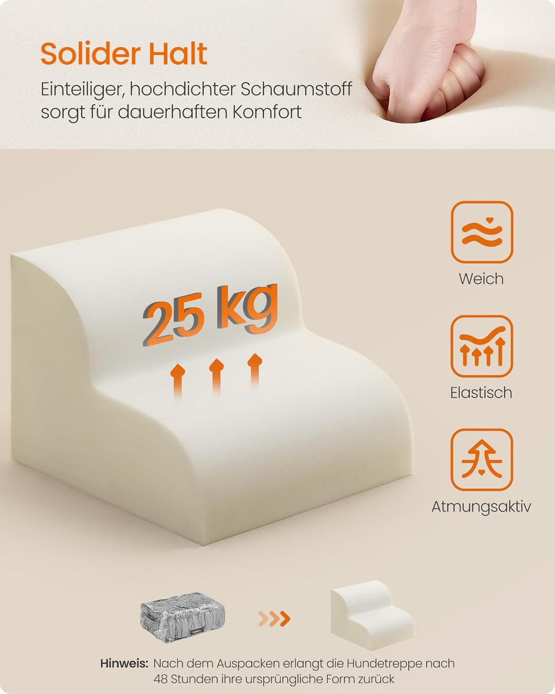 Feandrea Hundetreppe, 2 Stufen, Cord mit Querstreifen, Haustiertreppe, für Bett, Sofa, wasserdicht,