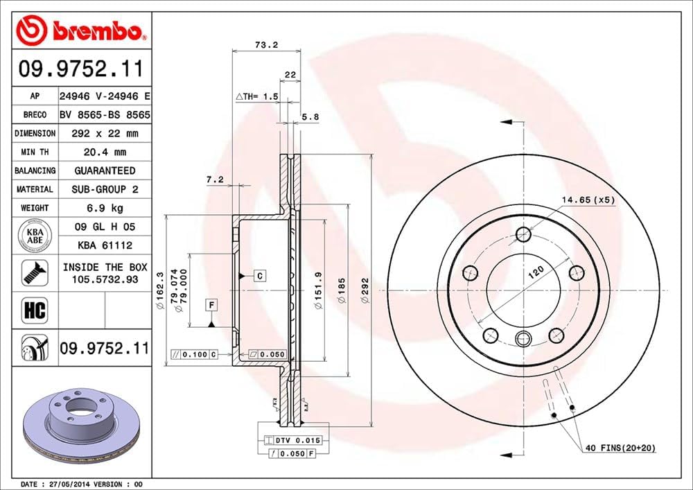 Brembo 09.9752.11 Vordere Bremsscheibe, Anzahl 2