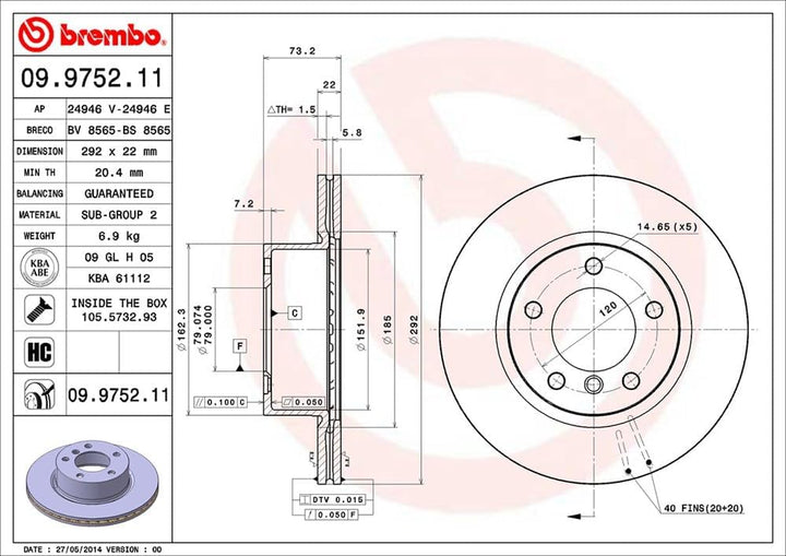 Brembo 09.9752.11 Vordere Bremsscheibe, Anzahl 2