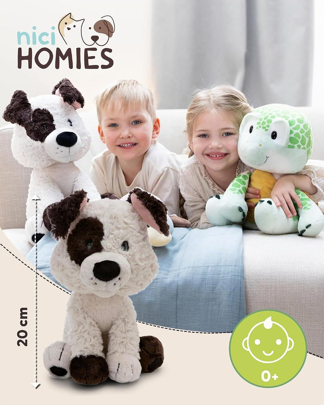 NICI Kuscheltier Hund 20cm - weiss - 62137 | Stofftier aus weichem Plüsch, niedliches Plüschtier zum