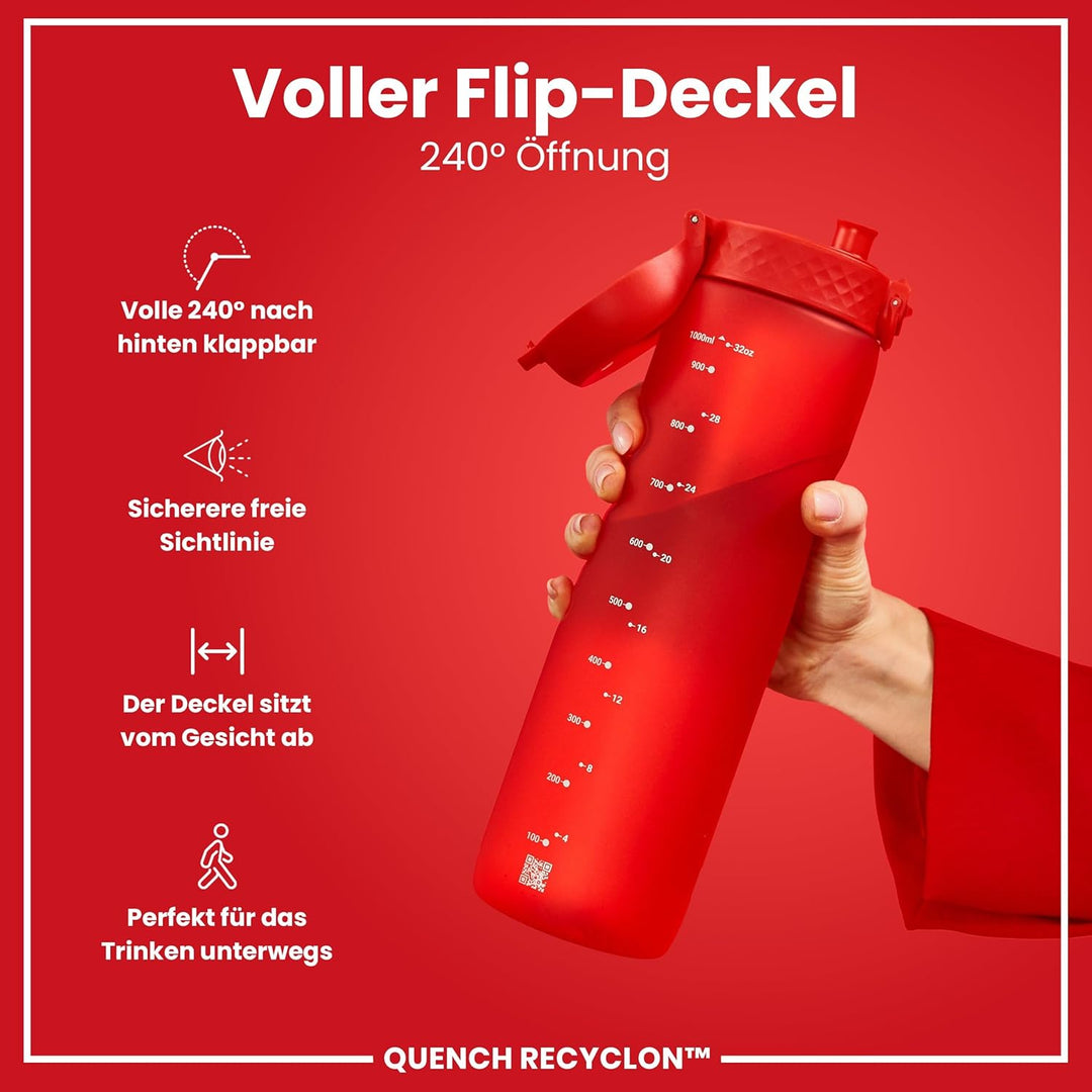 ion8 1 Liter Trinkflasche, 1000ml, Auslaufsicher, Einhandöffnung, Sichere Verriegelung, Spülmaschine