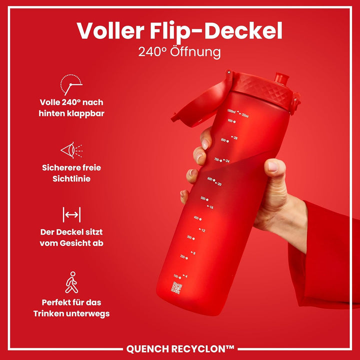 ion8 1 Liter Trinkflasche, 1000ml, Auslaufsicher, Einhandöffnung, Sichere Verriegelung, Spülmaschine