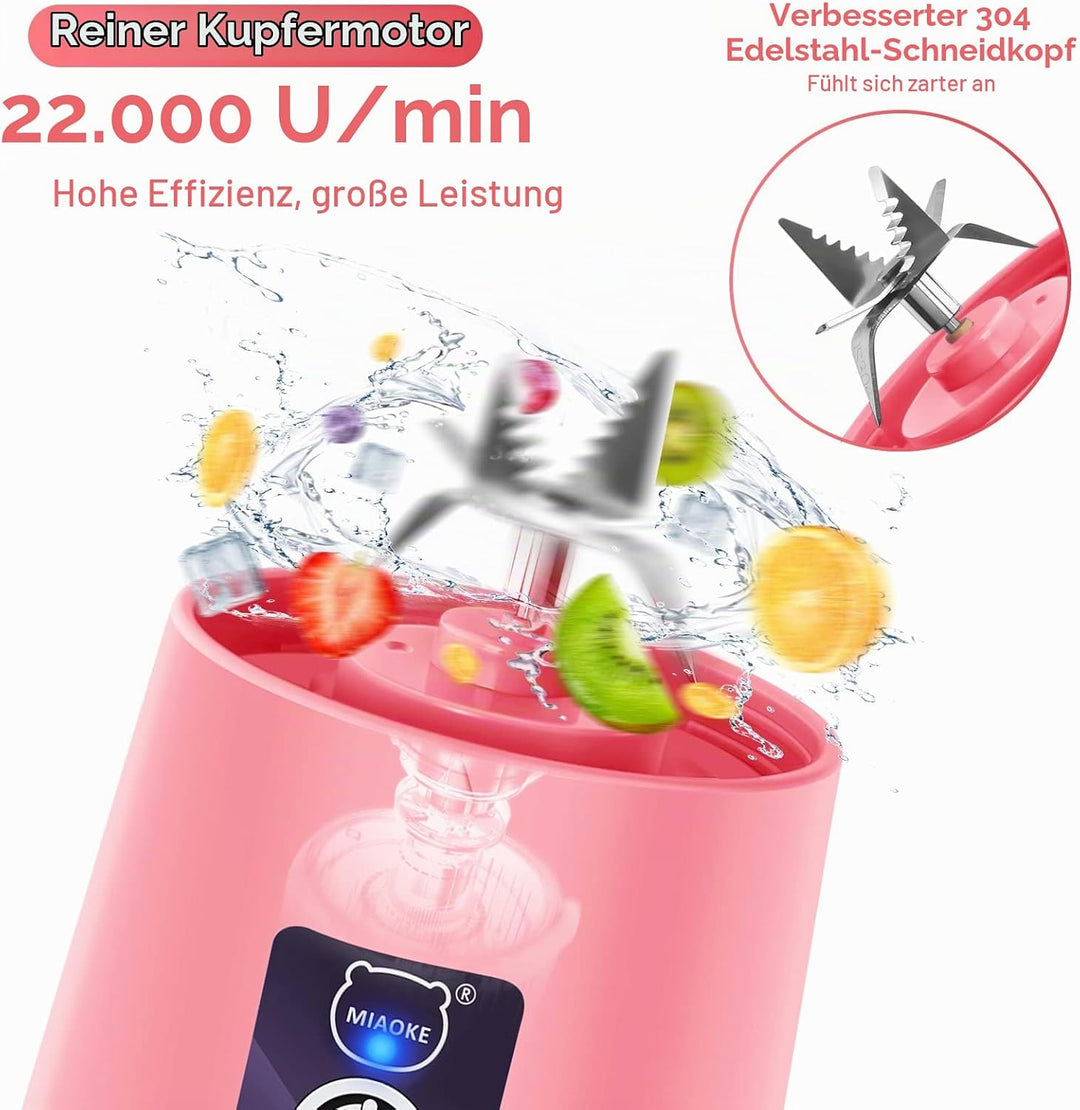 MIAOKE Tragbarer Mixer, Persönlicher Mini-Saftmixer mit Sechs Klingen in 3D, über USB aufladbar, Ent