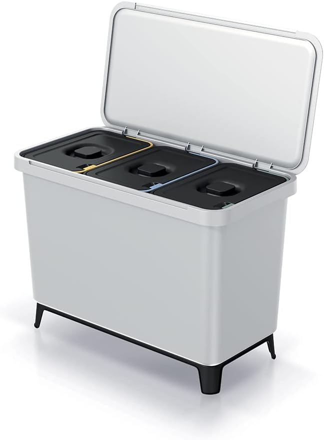 BirnePower Mülleimer 3er Set 3x 10L Müllbehälter Abfalleimer 30L Mülltrennsystem Müllsammler Set Ein
