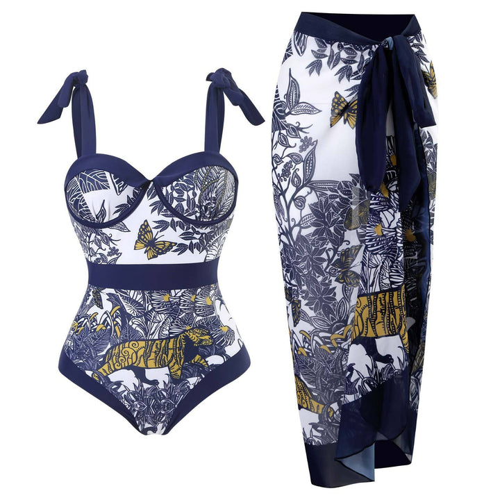 Damen Einteiler Sexy Einteiler mit Bedruckt Langer Rock Set Bikini Set Mode Boho Strandurlaub Schwim