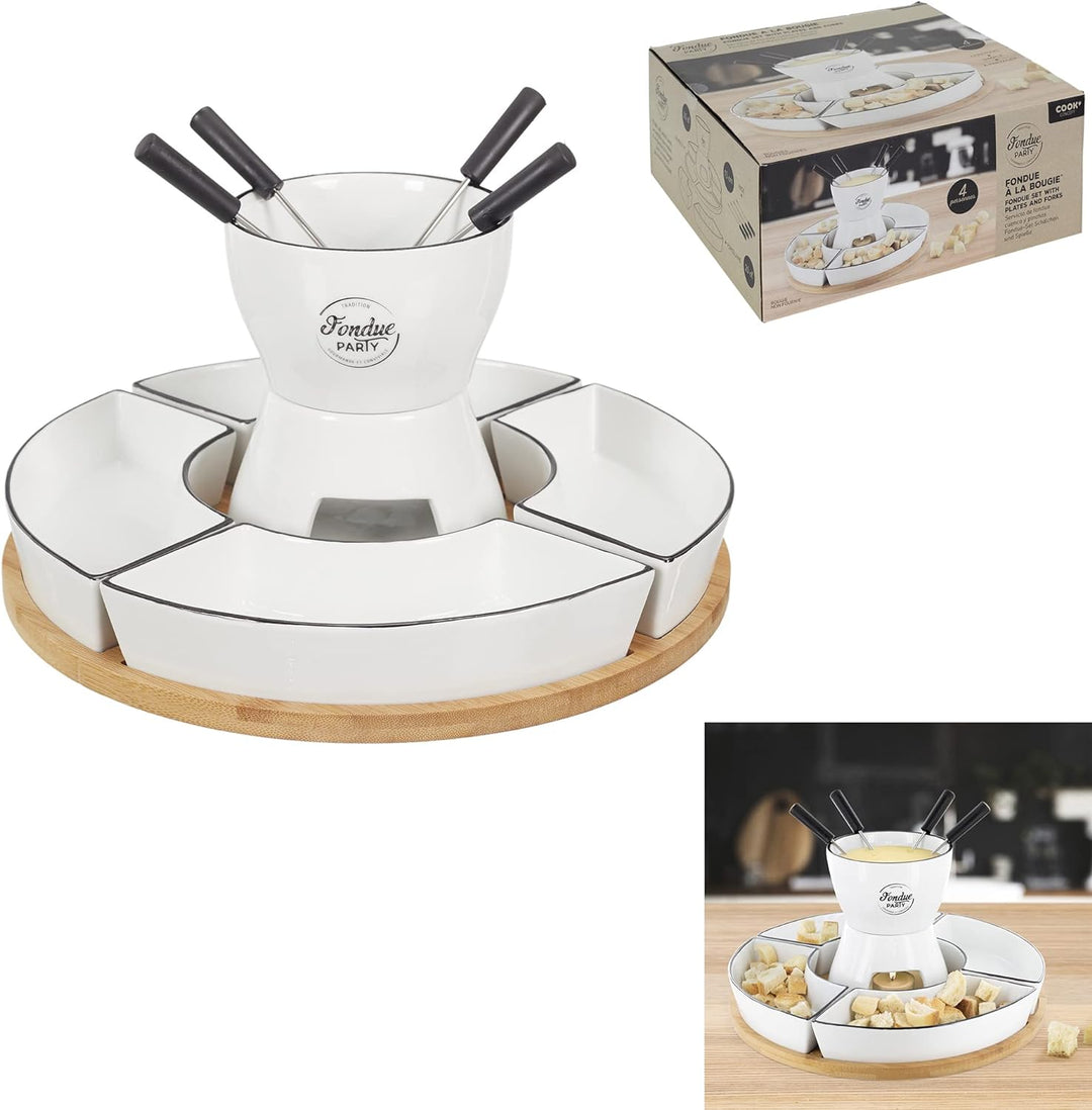 COOK CONCEPT KA4602 Fondue Set mit Halterung aus Bambus für 4 und P4 Küche, speziell für Herd, Planc