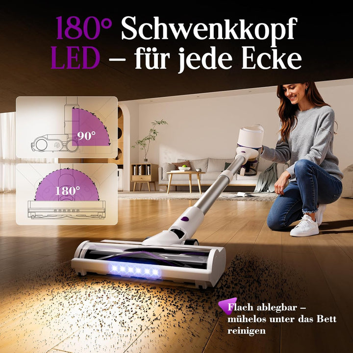 Akku Staubsauger 45000Pa, 60Min, nur 1,75 kg, 6-in-1 Staubsauger Kabellos mit Touchscreen, LED-Leuch