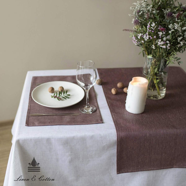 Linen &amp; Cotton Tischläufer Stoff Wasserdicht Fleckschutz Pflegeleicht Pietro -100% Leinen, Bordeaux