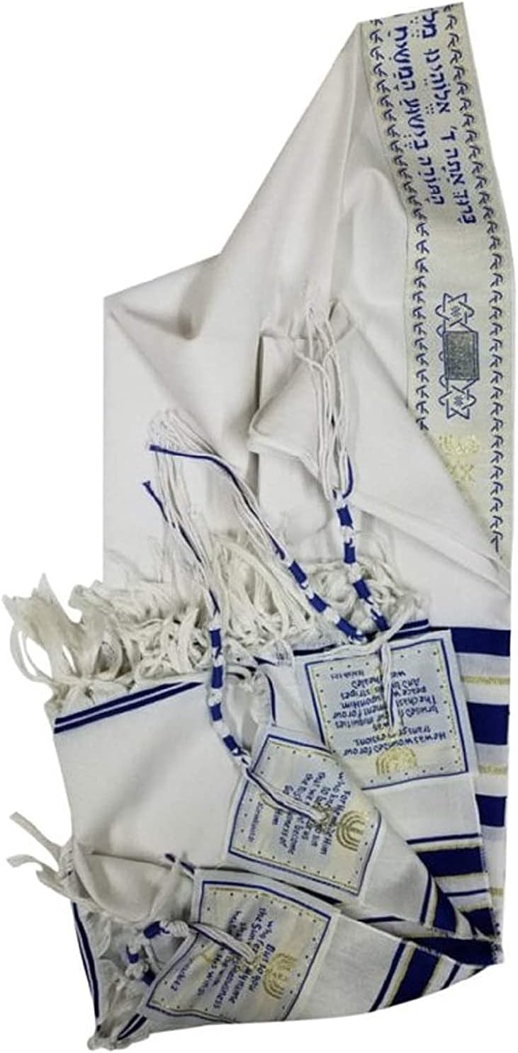 Tallit Gebetsschal, Englisch/Hebräisch mit passender Tasche, Blau, 180x130cm, Englisch/Hebräisch