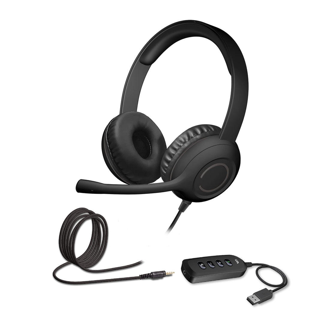 Cyber Acoustics Stereo-Headset mit USB- oder 3,5-mm-Anschluss (AC-5812), USB-Steuermodul, Verstellba