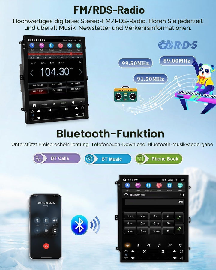 CAMECHO 2G+64G Android 15 Autoradio für Ford Ranger PX 2011-2015, mit Carplay Wireless Android Auto,