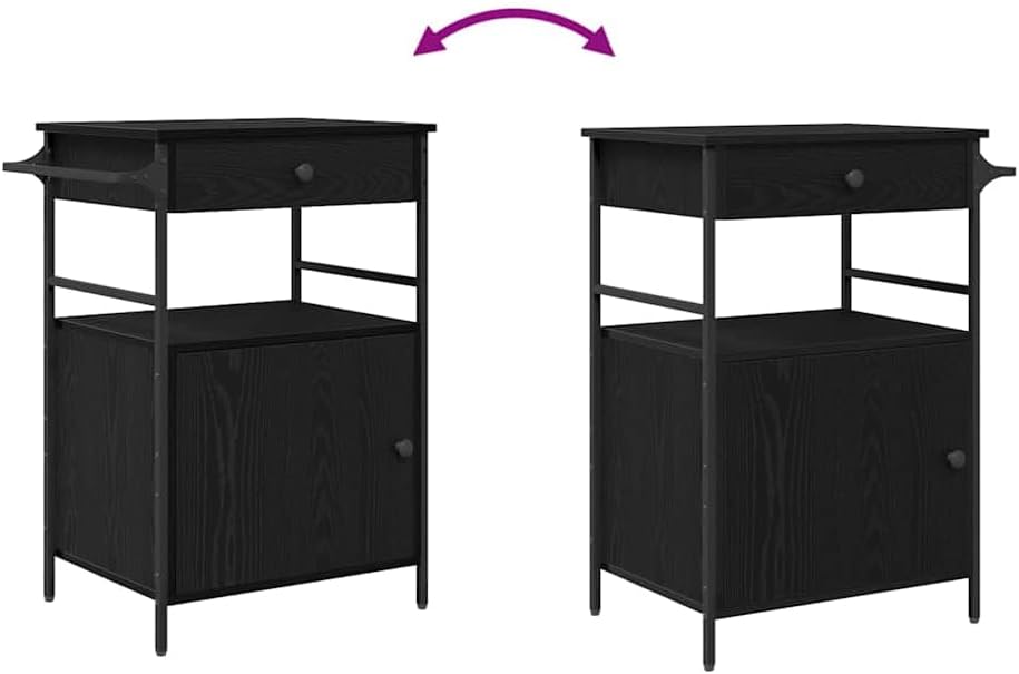 vidaXL Küchentrolley Schwarz Eichen-Optik 56 x 43 x 89,5 cm, Moderner Küchenwagen, praktisches Troll