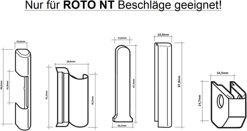 10 Stk. Roto NT PVC Fenster und PVC Kunststofftür Abdeckkappen Komplettset Weiss – Kappen nur für NT