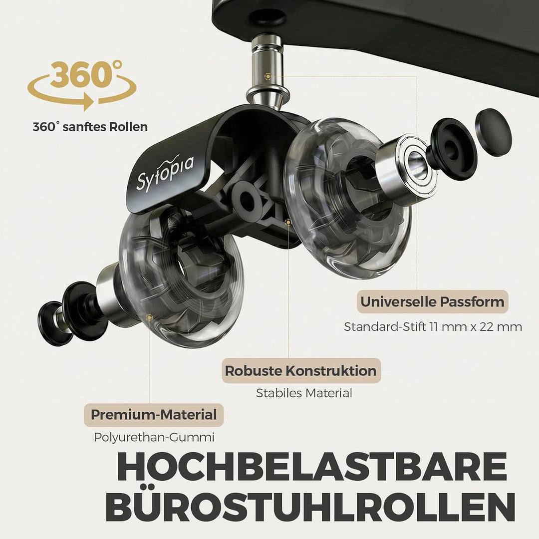 Sytopia Bürostuhl Rollen, 5er Set Rollen für Bürostühle, 11x22mm Hartbodenrollen für Bürostuhl Stuhl
