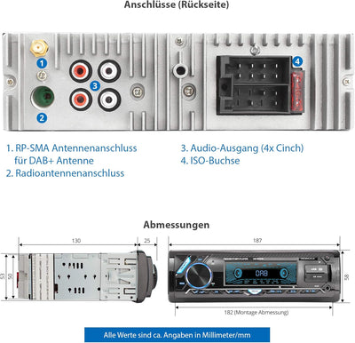 XOMAX XM-RD276 Autoradio mit DAB+ Tuner und Antenne I FM RDS I Bluetooth Freisprecheinrichtung I 2xU