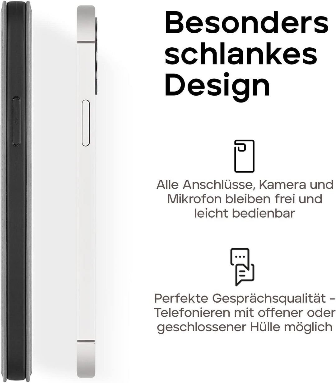 WIIUKA Hülle für iPhone 12 Mini, Lederhülle, Deutsches Premium Leder, mit Kartenfach, extra Dünn, Ha