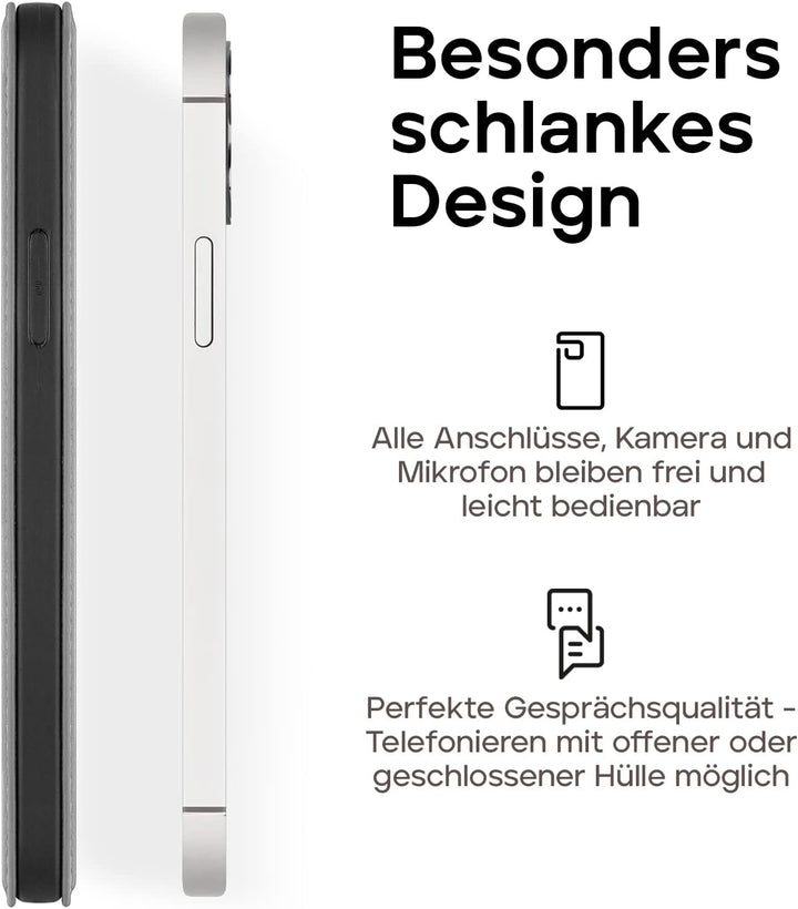 WIIUKA Hülle für iPhone 12 Mini, Lederhülle, Deutsches Premium Leder, mit Kartenfach, extra Dünn, Ha
