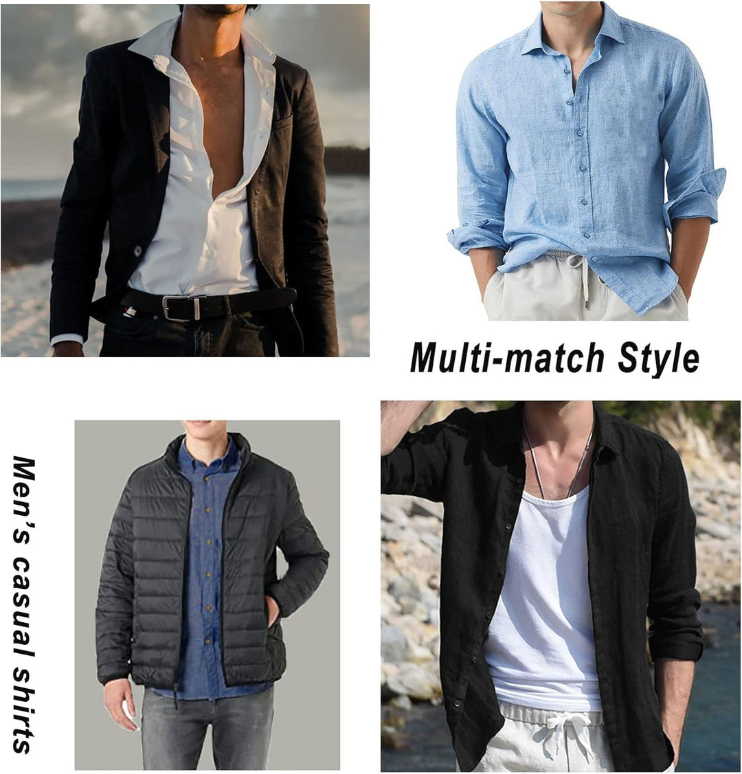 Halfword Leinenhemd Herren Langarm Sommer Freizeithemd Baumwolle Leinen Einfarbig Musselin Shirt Str