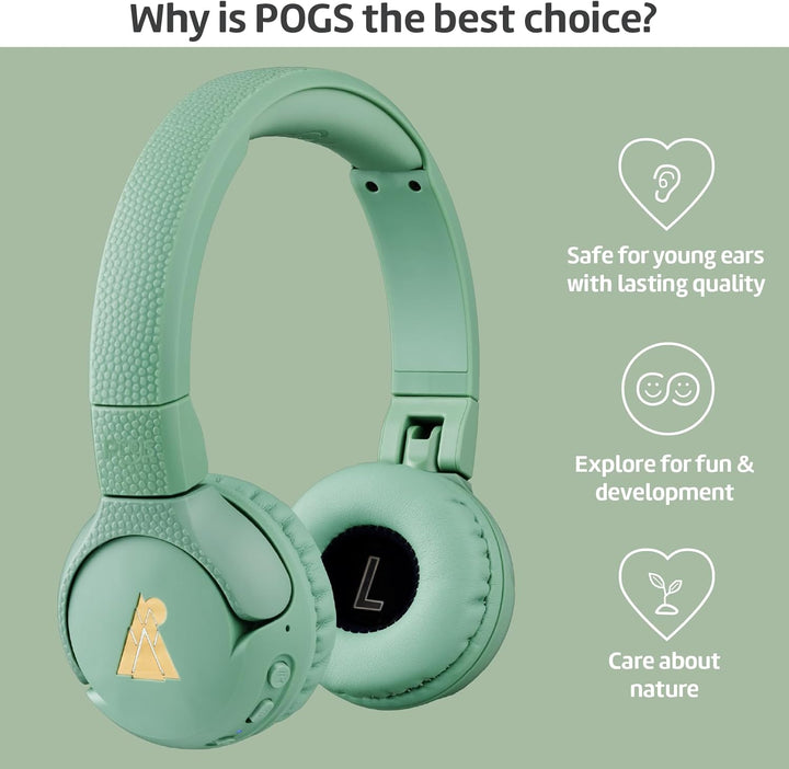 POGS Drahtloser Bluetooth Kinderkopfhörer | The Gecko 2 | Faltbarer robuster Kinderkopfhörer ab 3 Ja